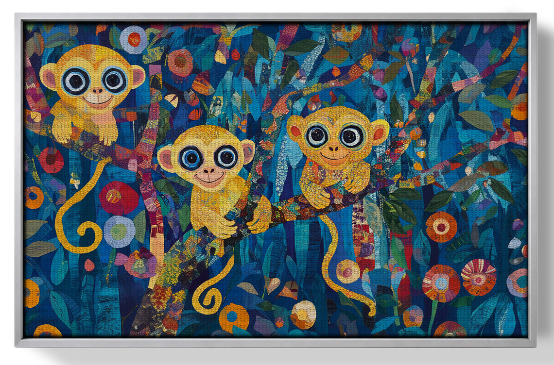 Three Monkeys Floral Folk Black African American canvas print view 55