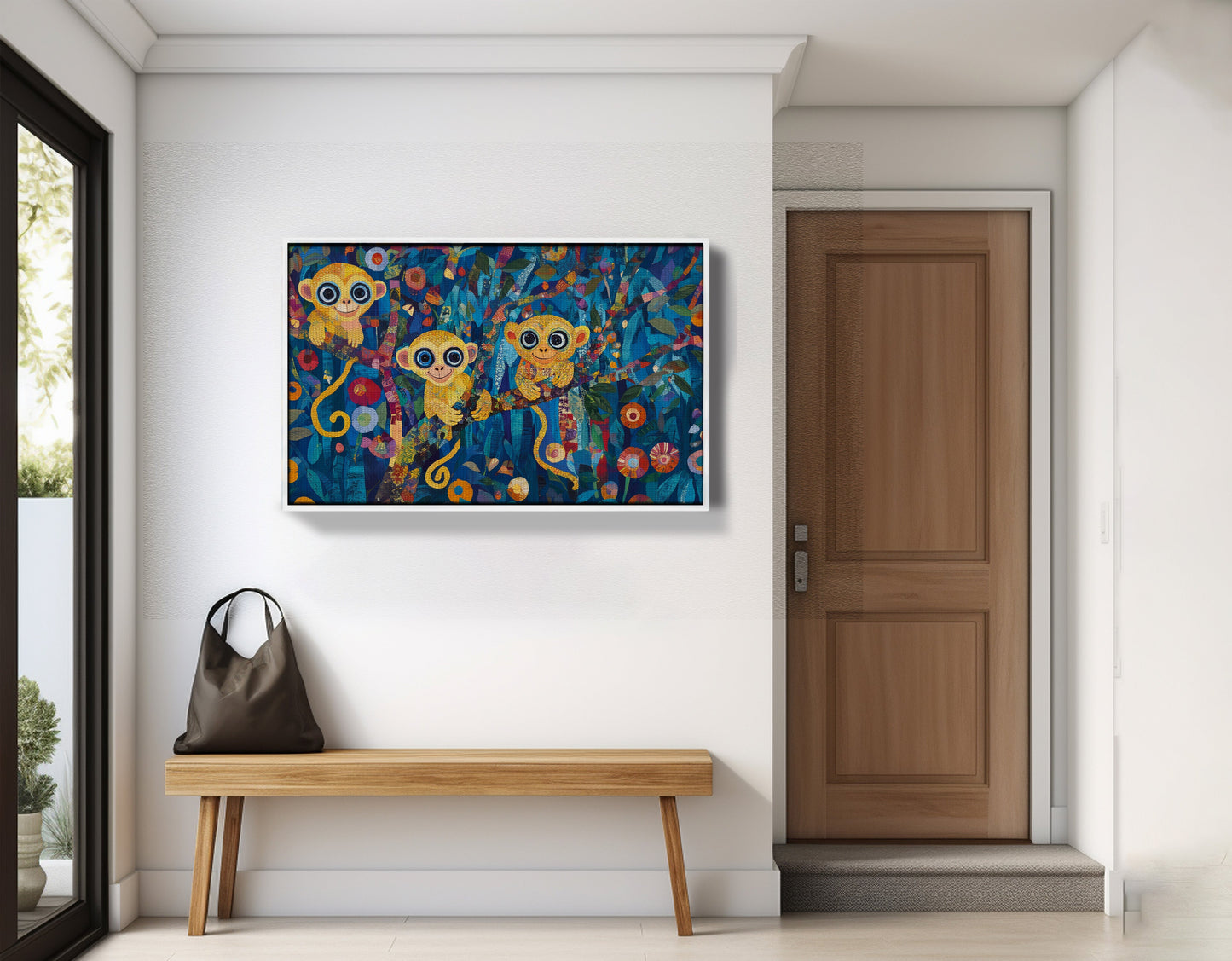 Three Monkeys Floral Folk Black African American canvas print view 65