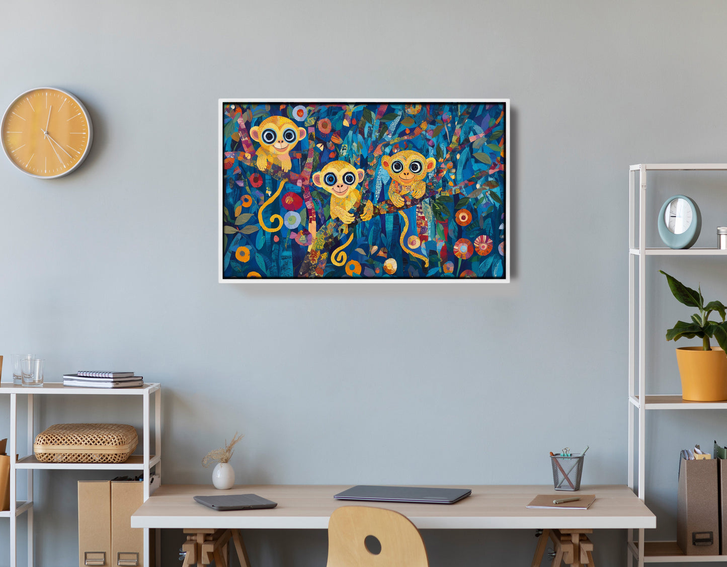Three Monkeys Floral Folk Black African American canvas print view 66
