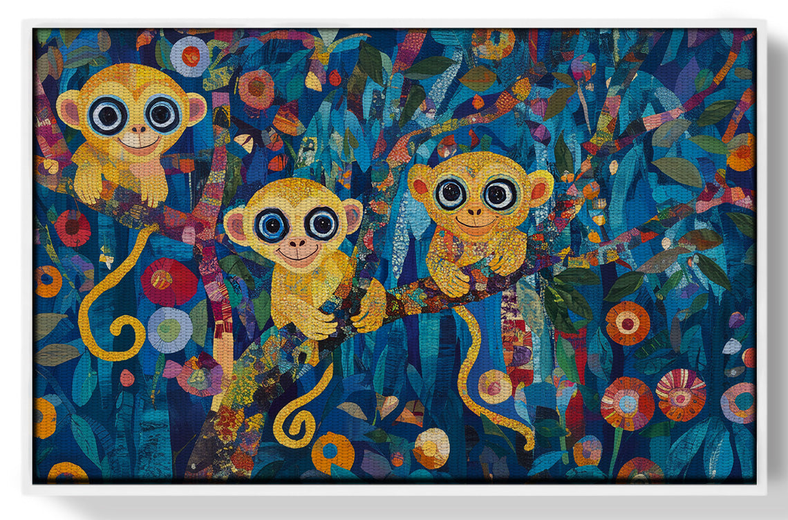 Three Monkeys Floral Folk Black African American canvas print view 61
