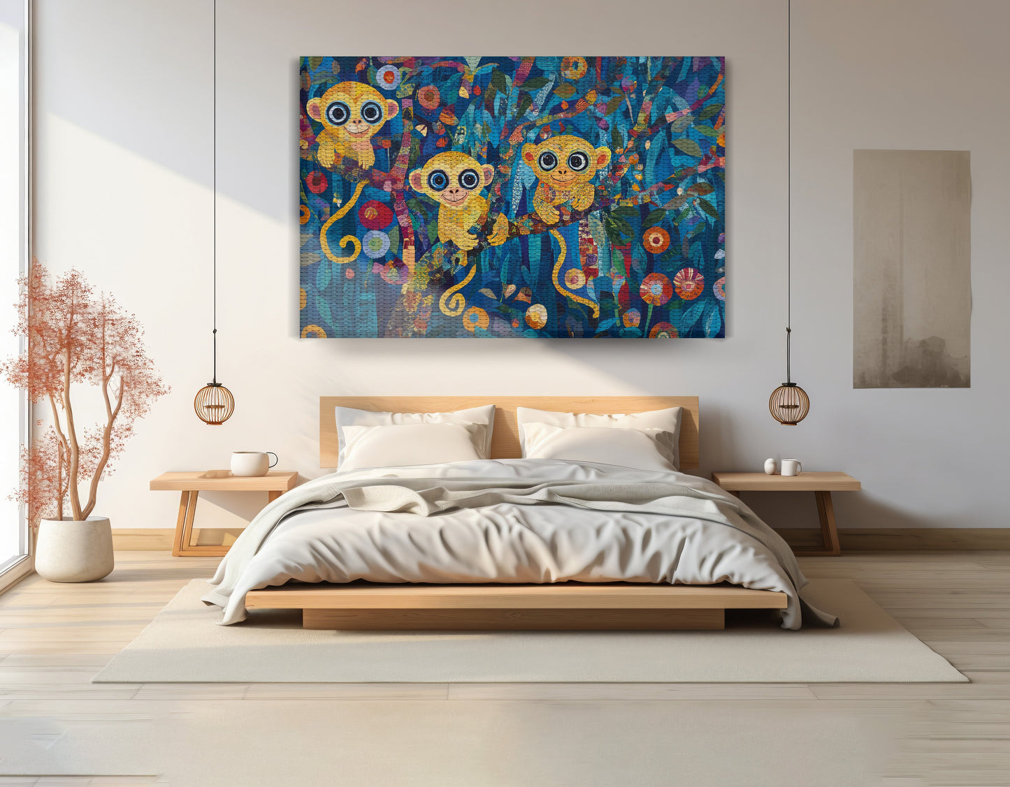 Three Monkeys Floral Folk Black African American canvas print view 15