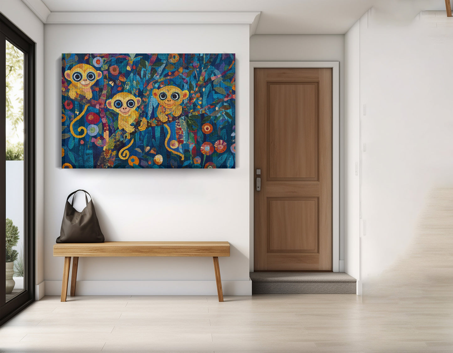 Three Monkeys Floral Folk Black African American canvas print view 17