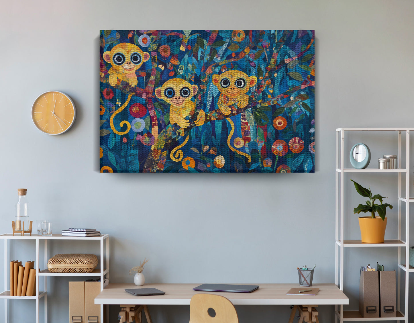 Three Monkeys Floral Folk Black African American canvas print view 18