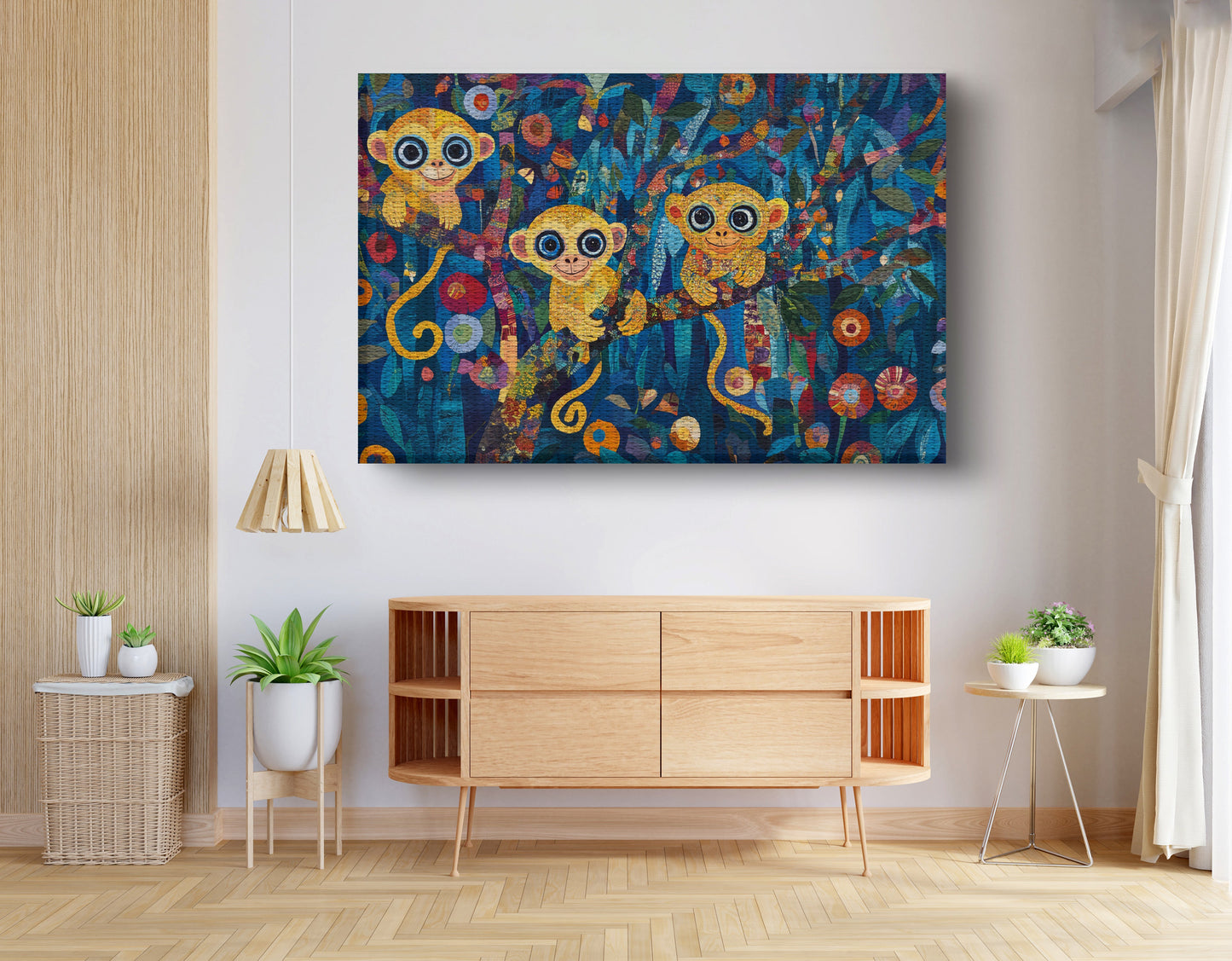 Three Monkeys Floral Folk Black African American canvas print view 14