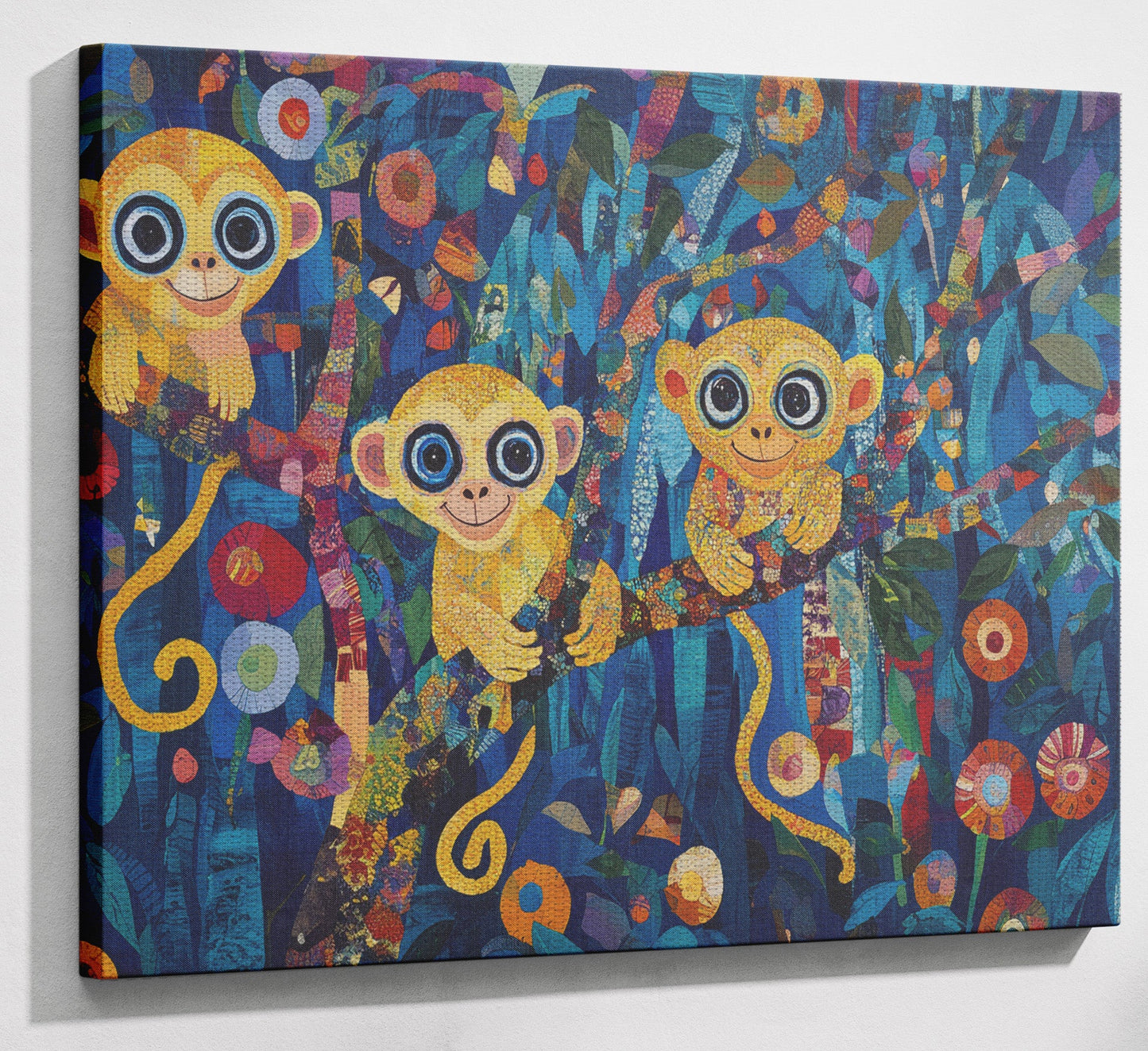 Three Monkeys Floral Folk Black African American canvas print view 13