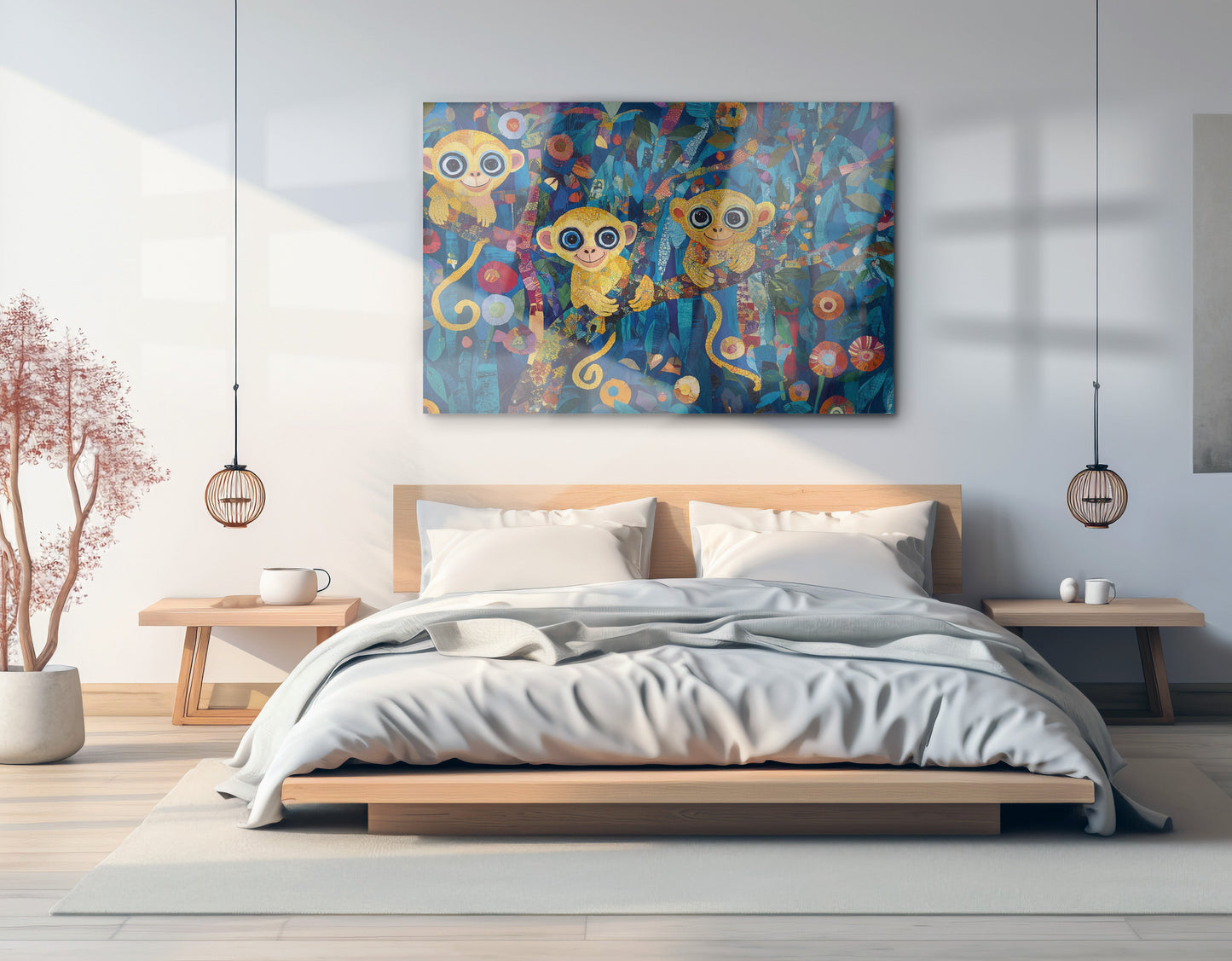 Three Monkeys Floral Folk Black African American canvas print view 21