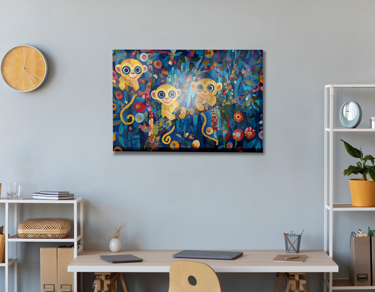 Three Monkeys Floral Folk Black African American canvas print view 24
