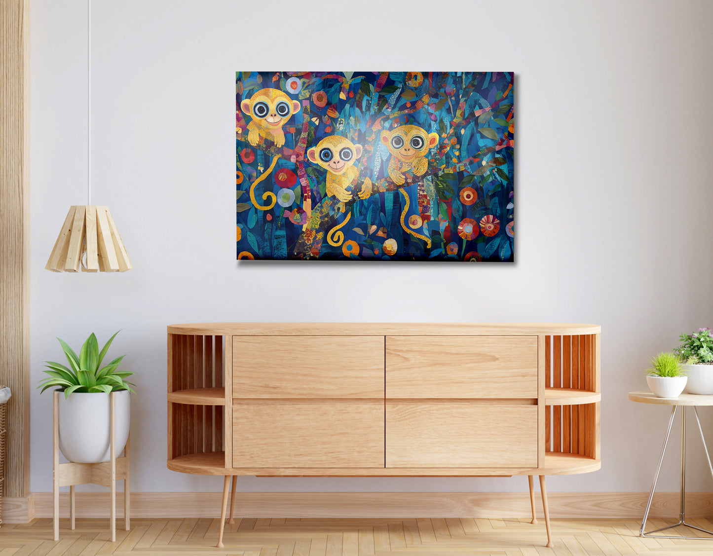 Three Monkeys Floral Folk Black African American canvas print view 20
