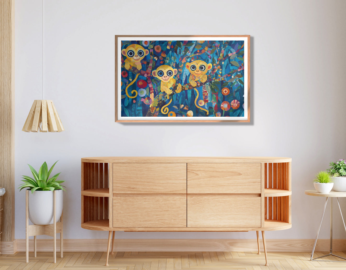 Three Monkeys Floral Folk Black African American canvas print view 80