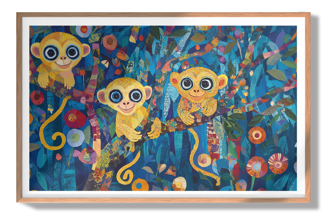 Three Monkeys Floral Folk Black African American canvas print view 79