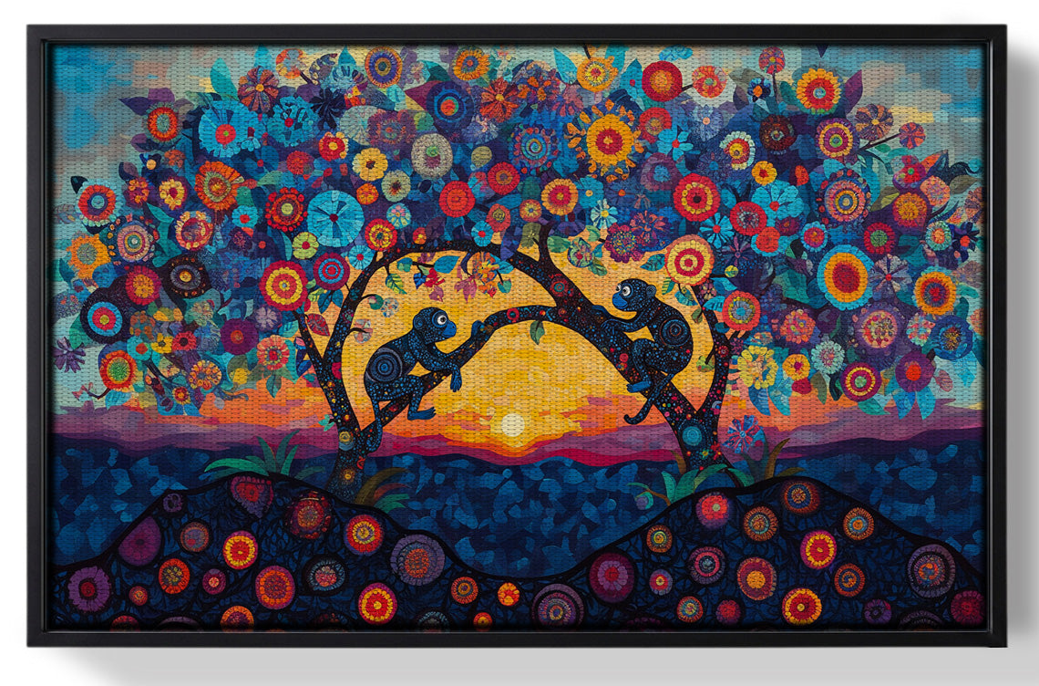 Framed Monkey Sunset Tree African American canvas print for home decor