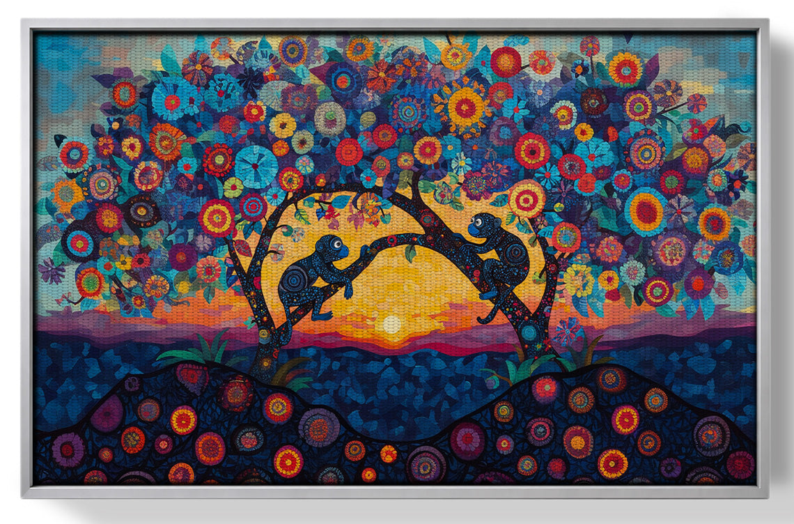Monkey Sunset Tree African American canvas print view 55