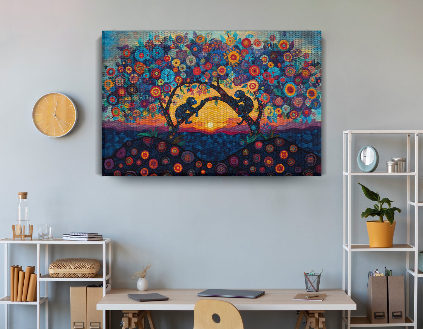 Monkey Sunset Tree African American canvas print view 18