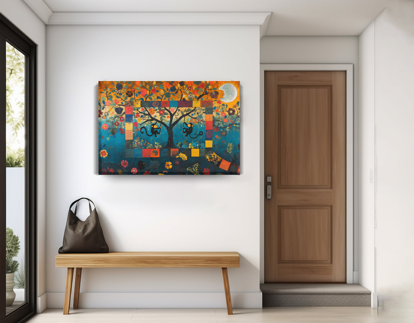 Monkey Tree Folk African American canvas print displayed as entryway wall decor