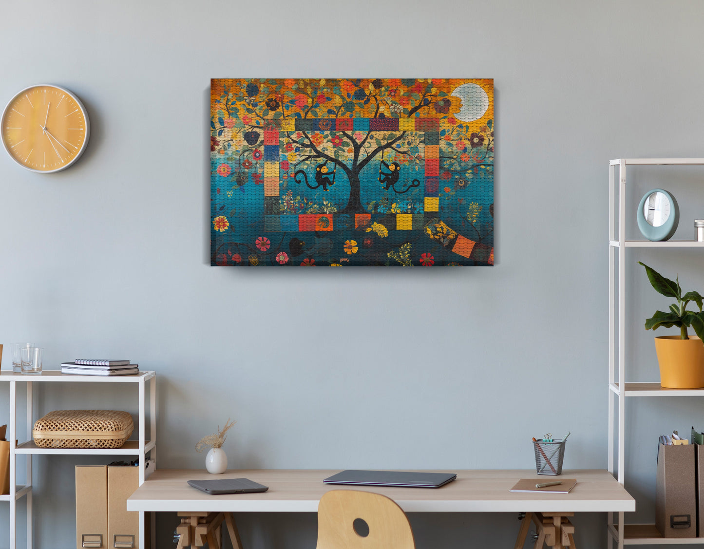 Monkey Tree Folk African American canvas print displayed as office wall decor