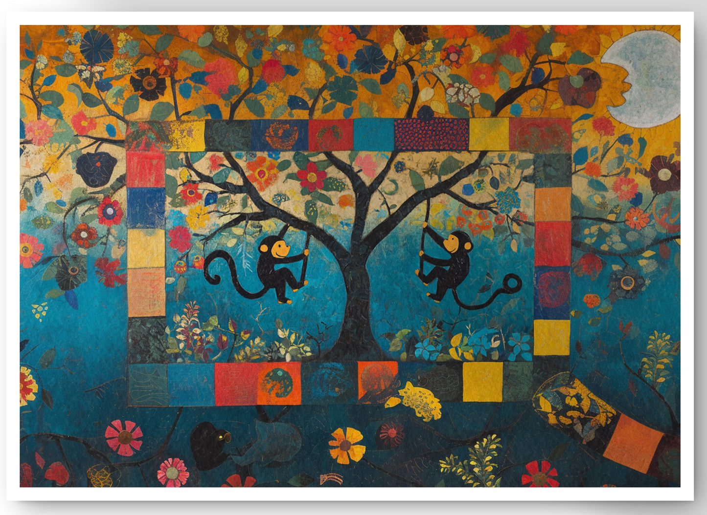 Monkey Tree Folk African American canvas print by MoomZee Artwork
