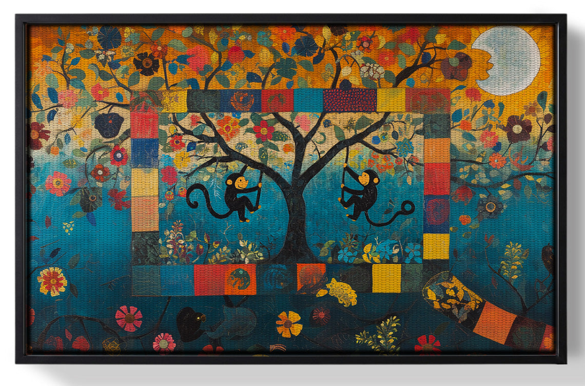 Framed Monkey Tree Folk African American canvas print for home decor