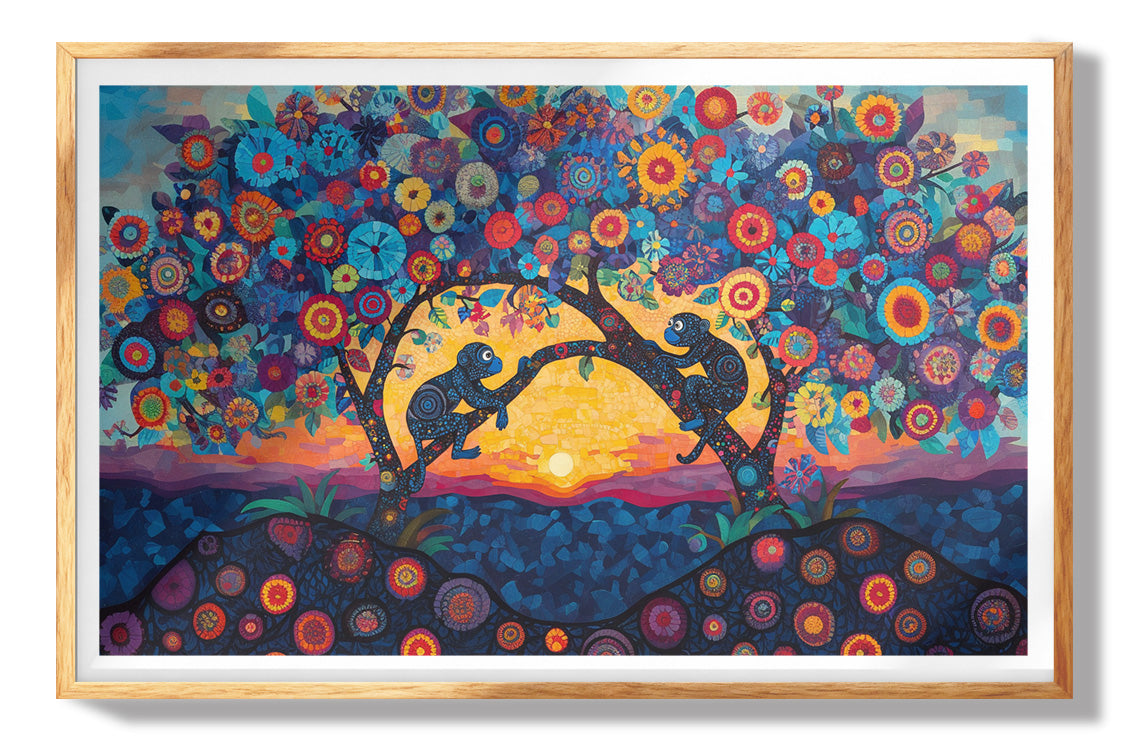 Three Monkeys Floral Folk Black African American canvas print view 73