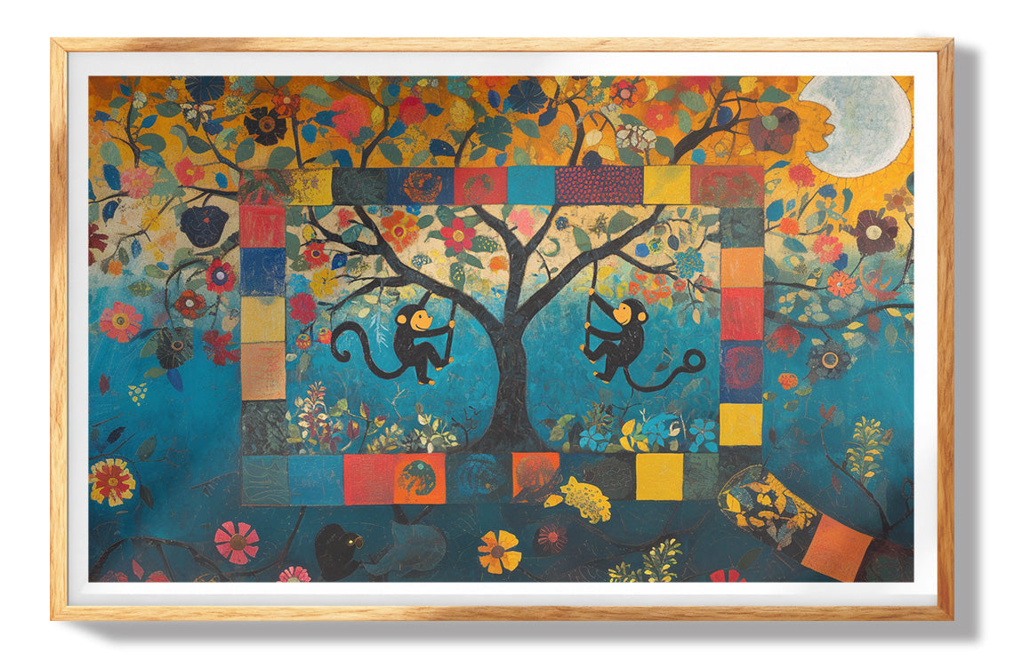 Monkey Sunset Tree African American canvas print view 73