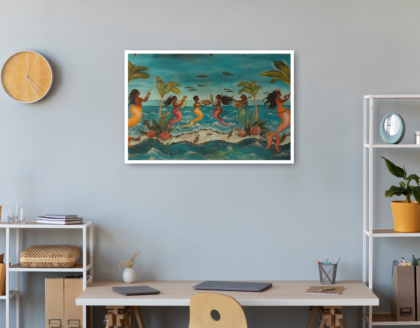 Black Mermaid Ocean Dance Caribbean wall art print view