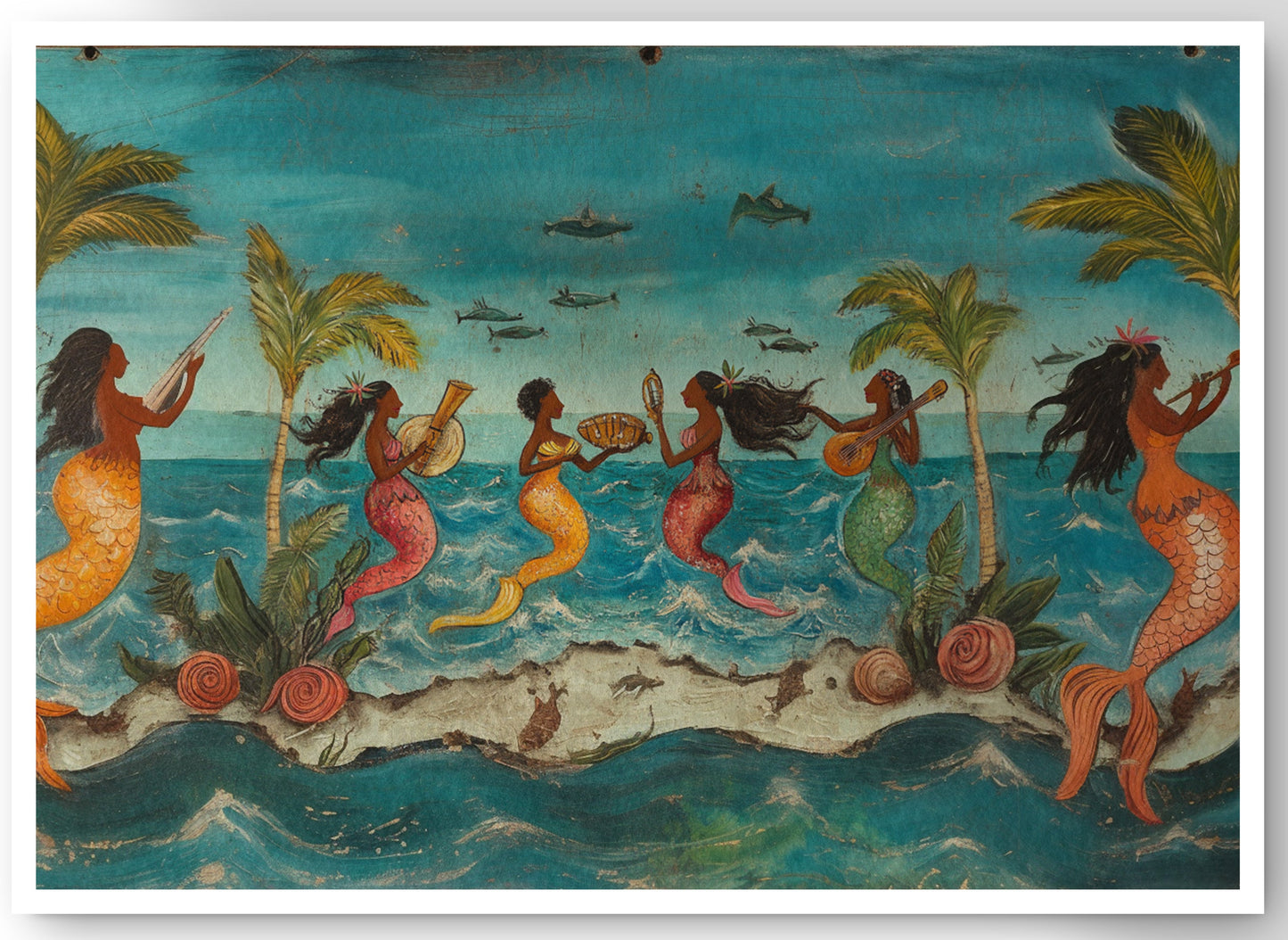 Black Mermaid Ocean Dance Caribbean wall art canvas print by MoomZee Artwork