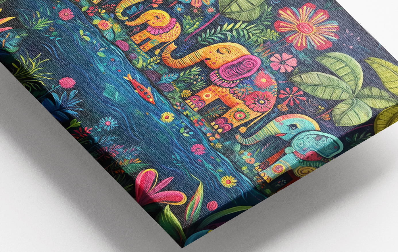 Close-up of Colorful Elephant Jungle Caribbean wall art detail