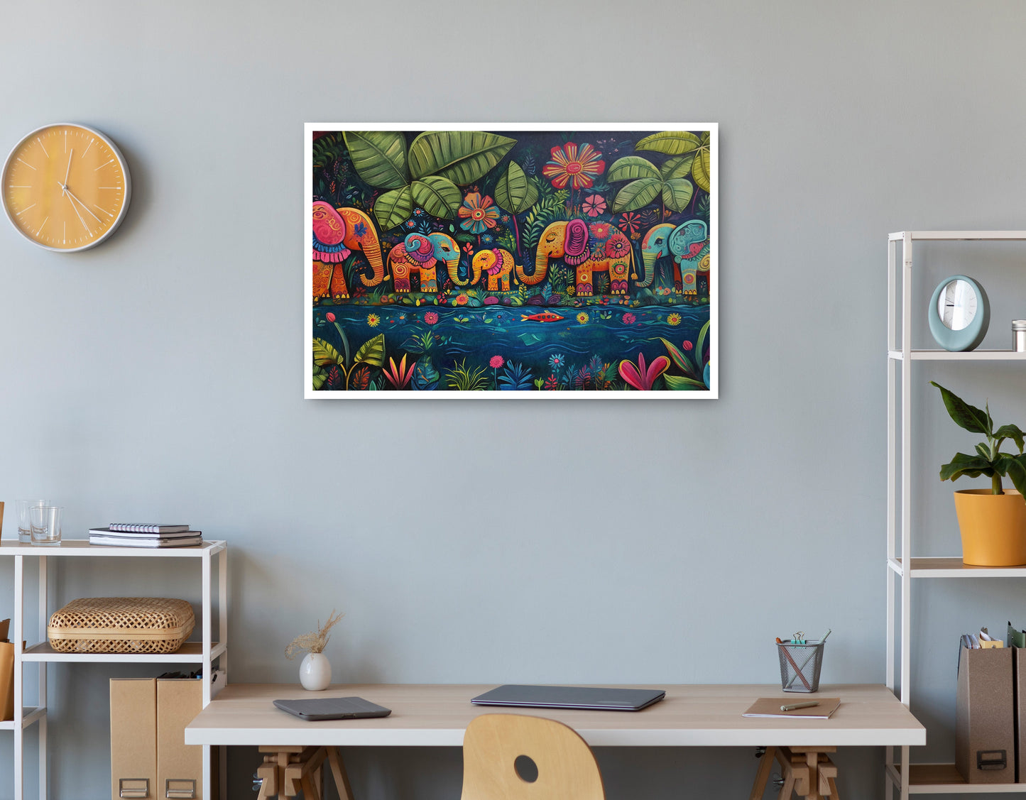Colorful Elephant Jungle Caribbean wall art print view