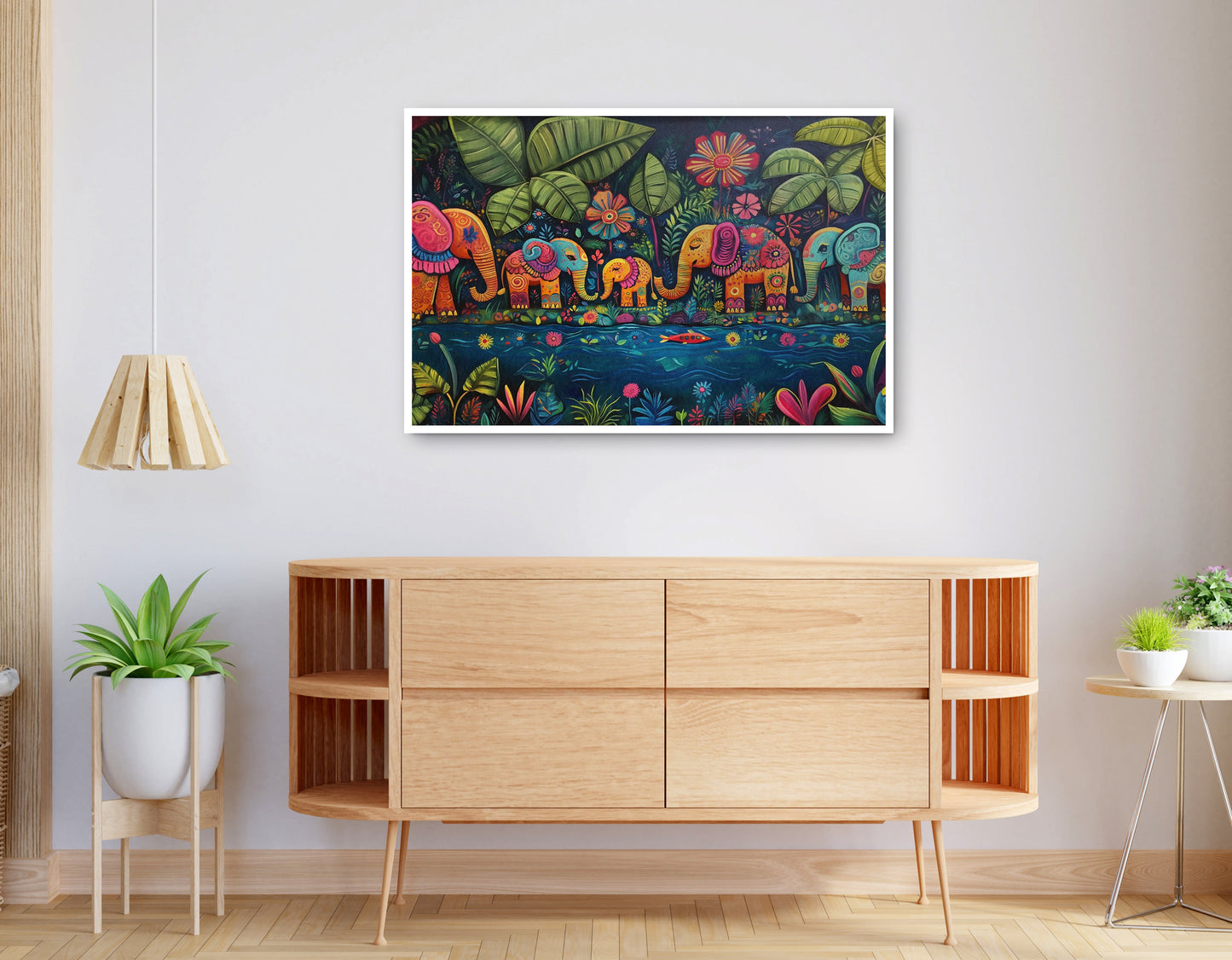 Alternate view of Colorful Elephant Jungle Caribbean wall art canvas print