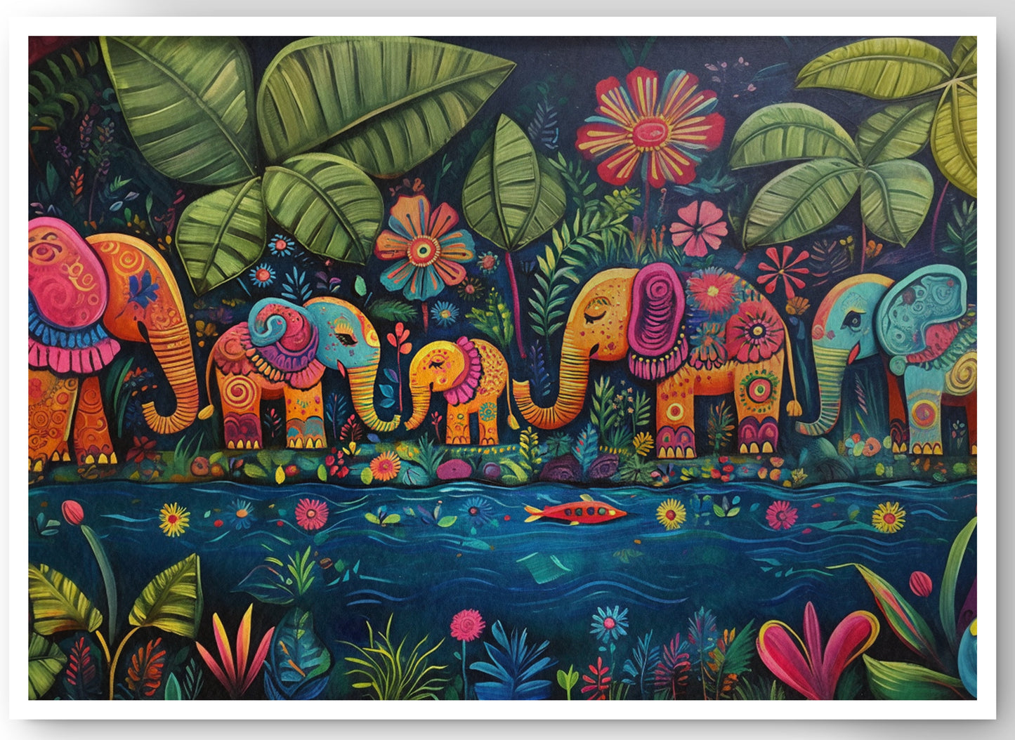 Colorful Elephant Jungle Caribbean wall art canvas print by MoomZee Artwork