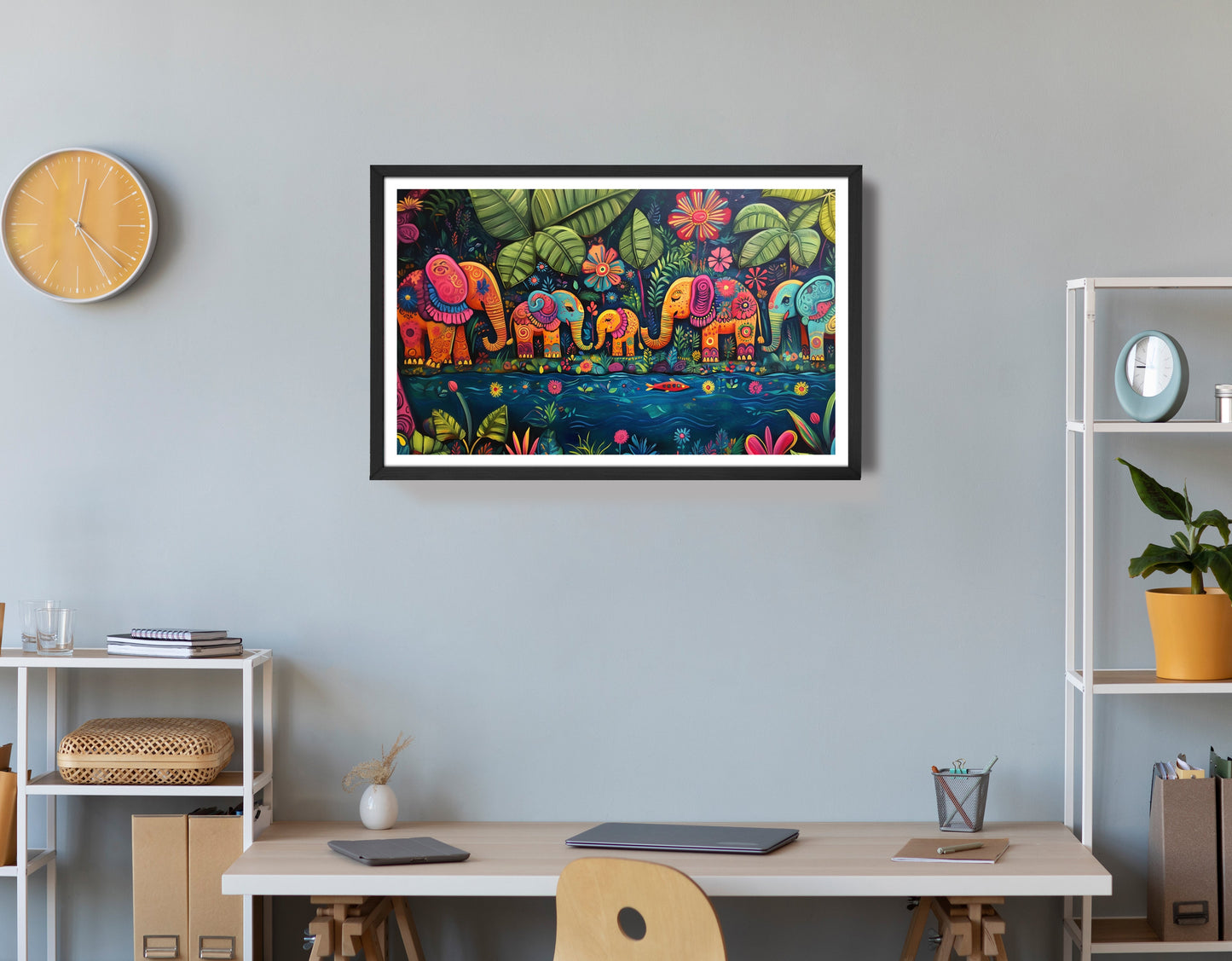 Colorful Elephant Jungle Caribbean wall art view 72