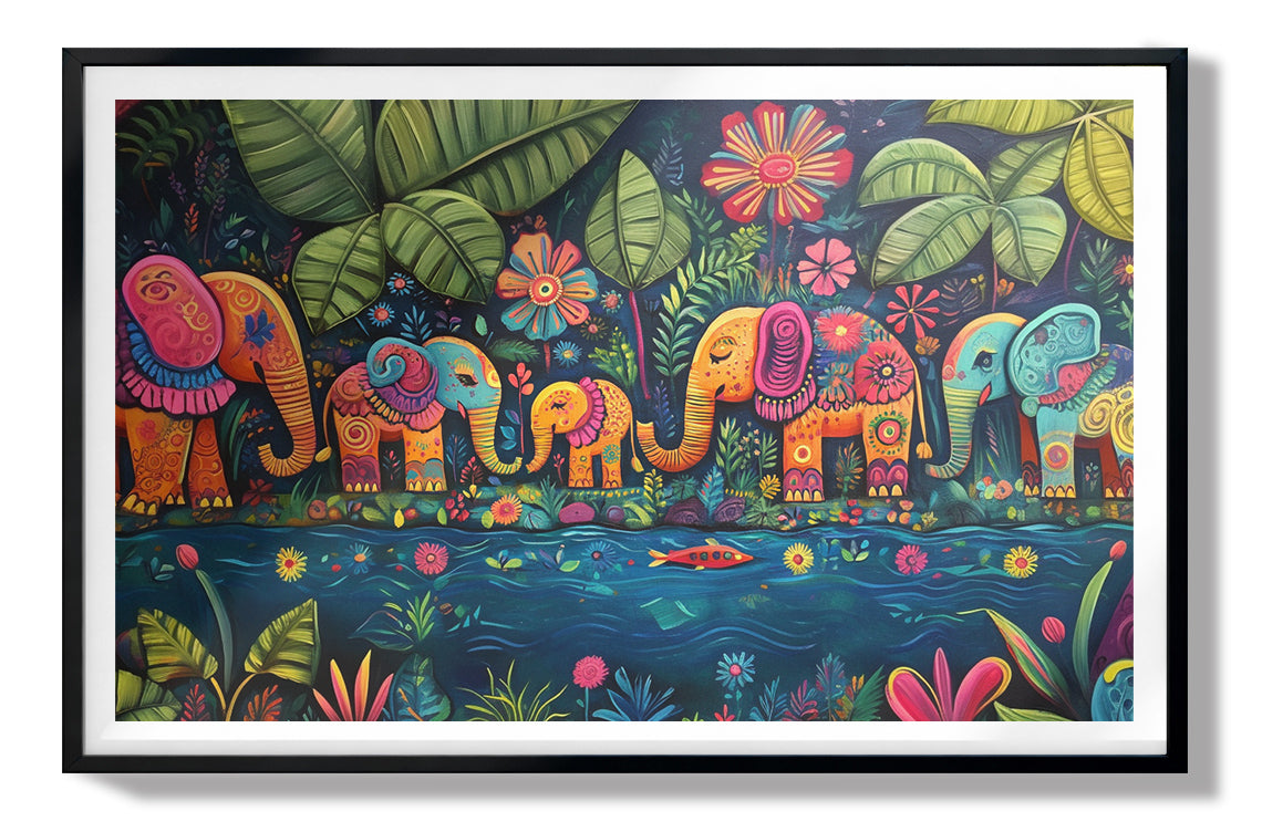 Colorful Elephant Jungle Caribbean wall art view 67