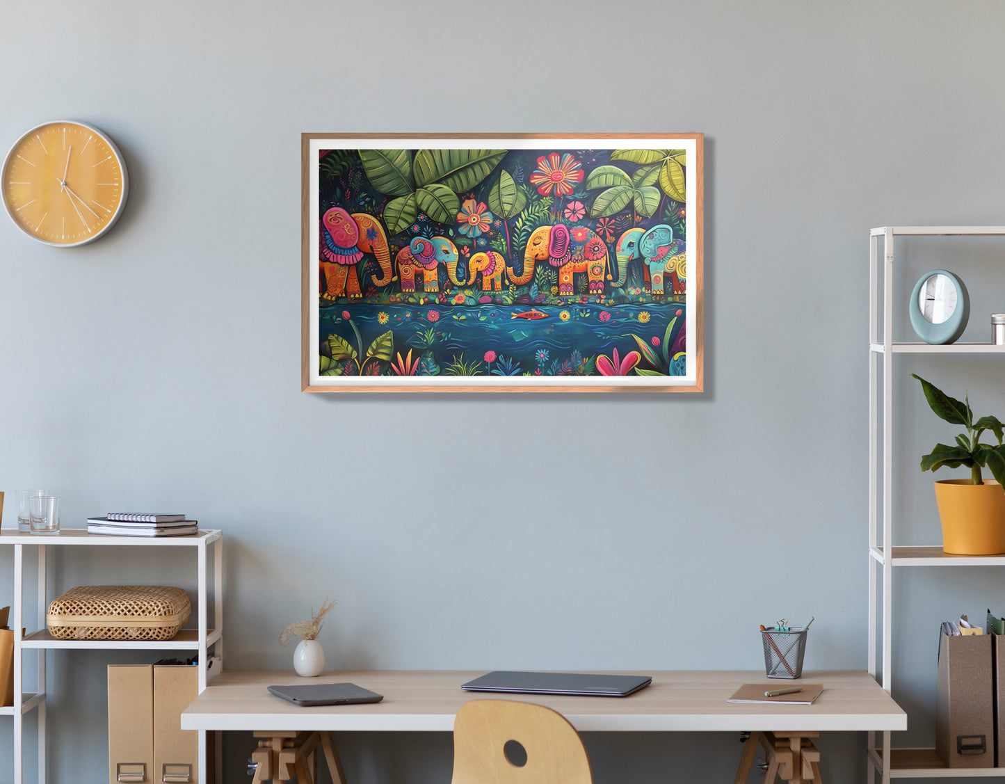 Colorful Elephant Jungle Caribbean wall art view 84