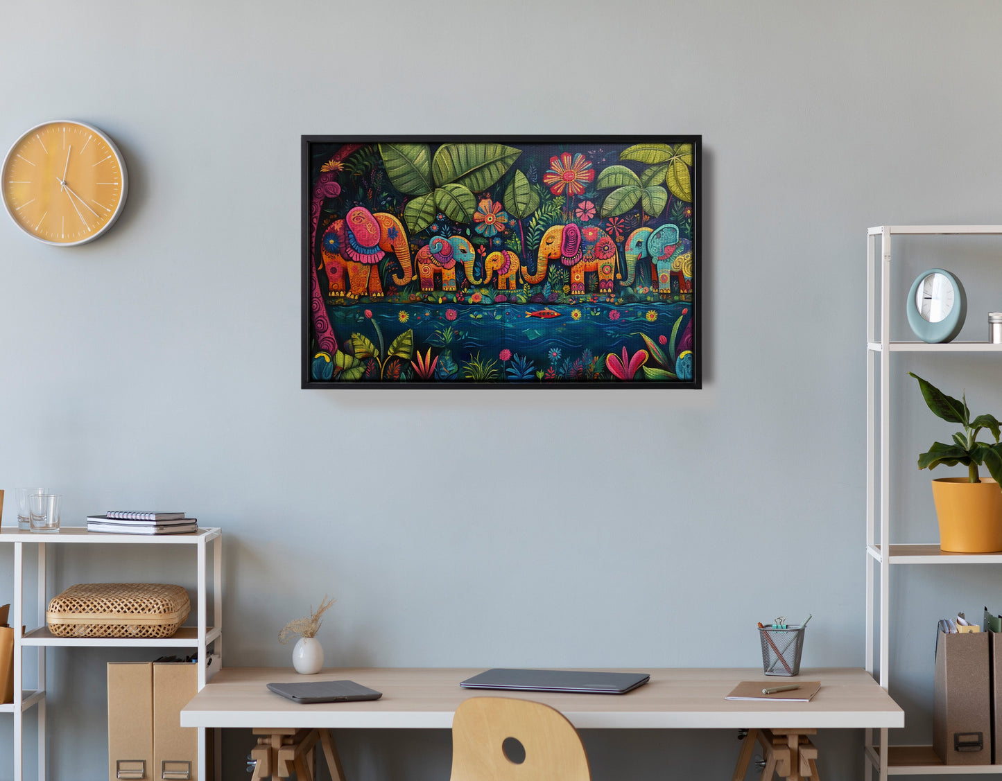 Colorful Elephant Jungle Caribbean wall art view 30