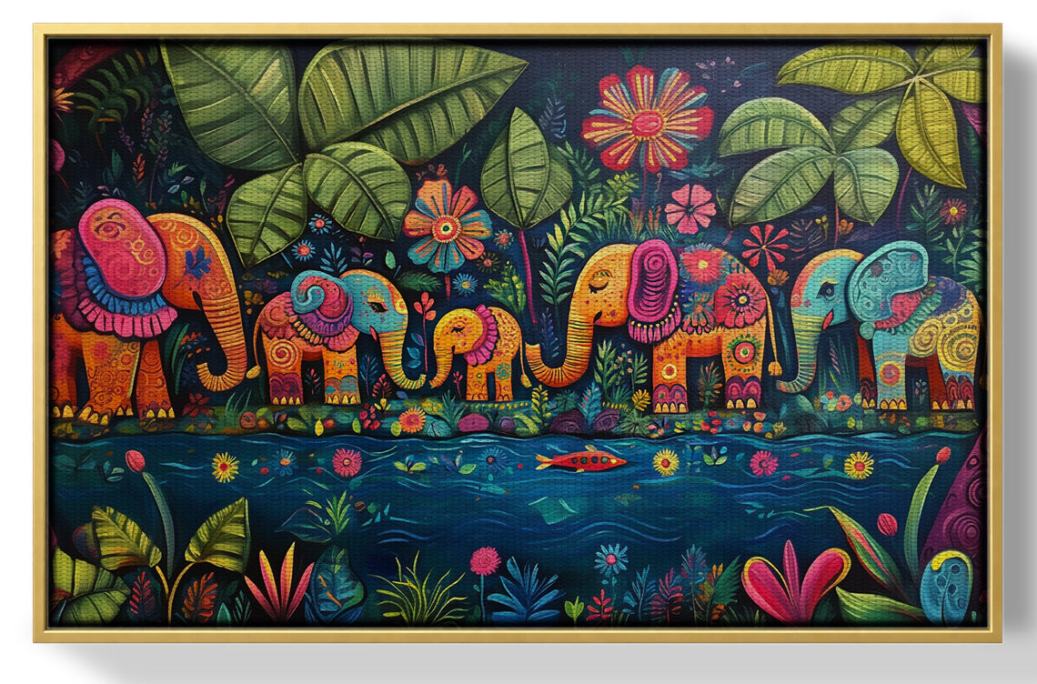 Colorful Elephant Jungle Caribbean wall art view 37