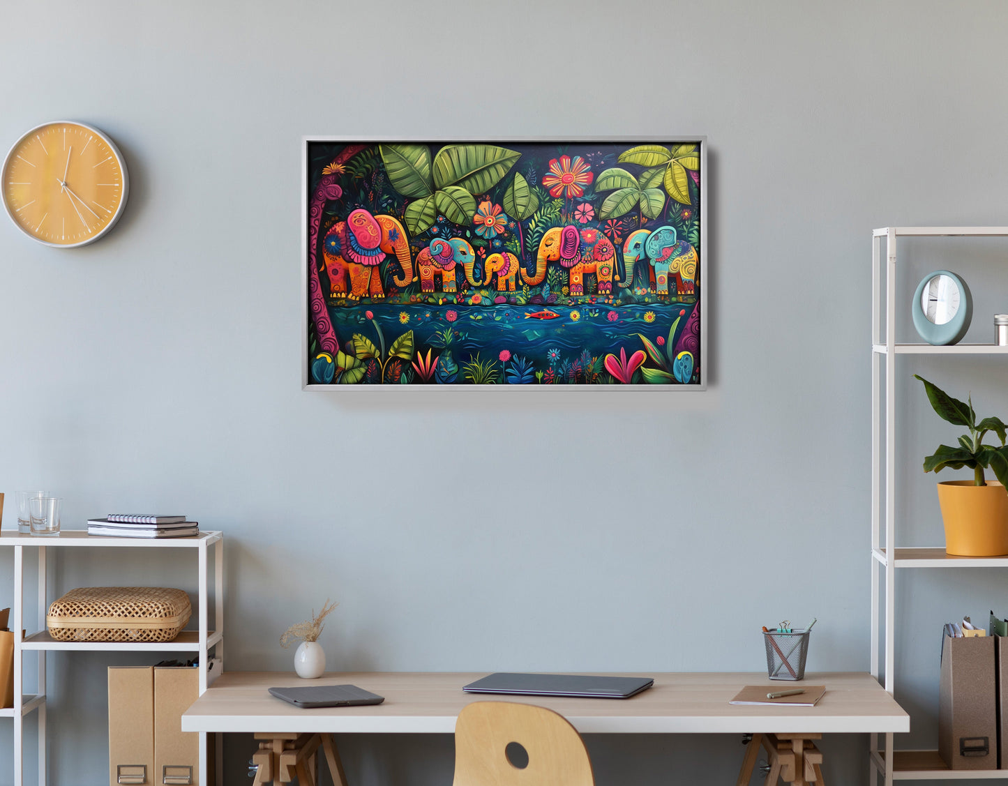 Colorful Elephant Jungle Caribbean wall art view 60