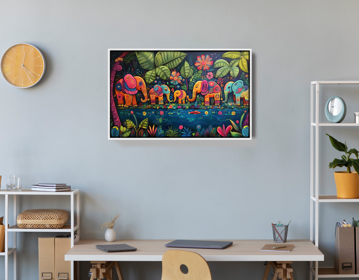 Colorful Elephant Jungle Caribbean wall art view 66