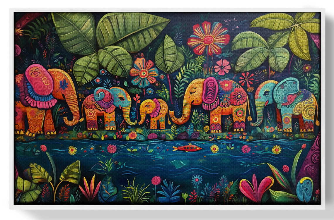 Colorful Elephant Jungle Caribbean wall art view 61