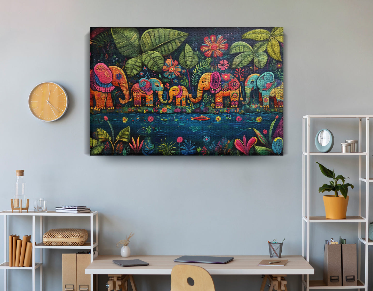 Colorful Elephant Jungle Caribbean wall art view 18