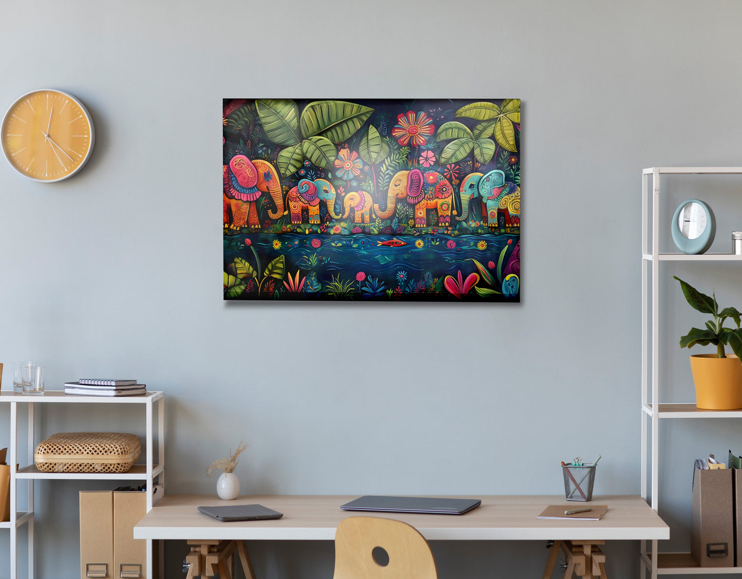 Colorful Elephant Jungle Caribbean wall art view 24