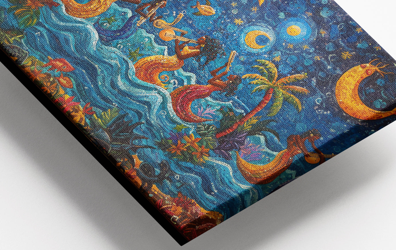 Close-up of Black Mermaid Moonlit Ocean Caribbean wall art detail