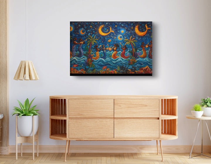Black Mermaid Moonlit Ocean Wall Art