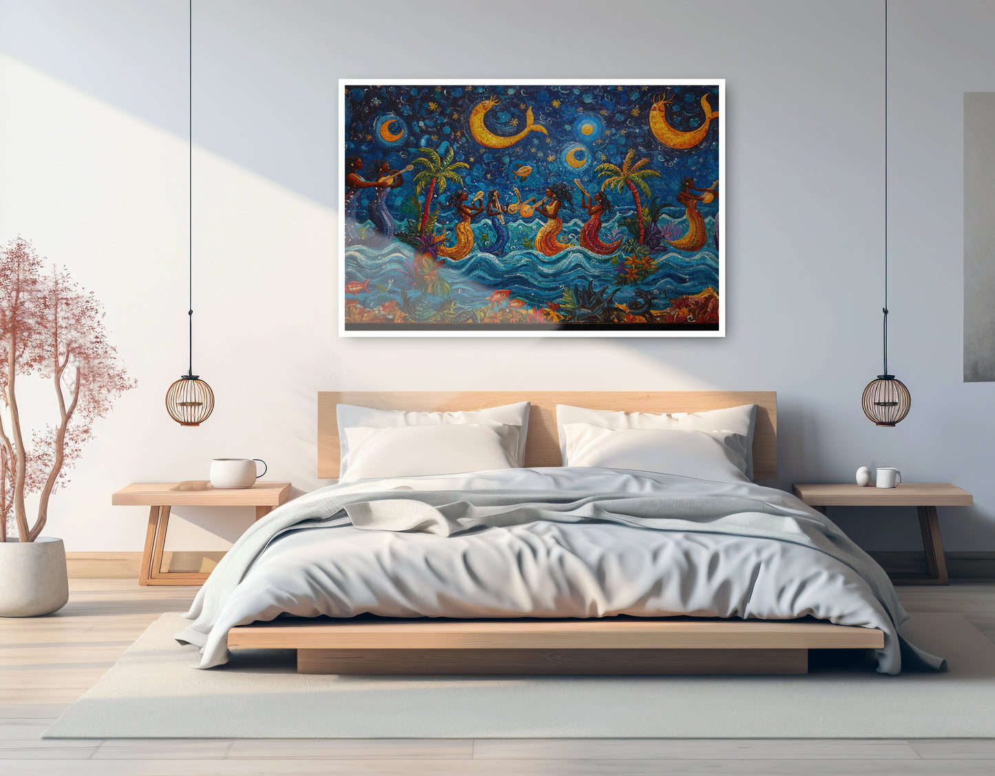 Black Mermaid Moonlit Ocean Caribbean wall art artwork view