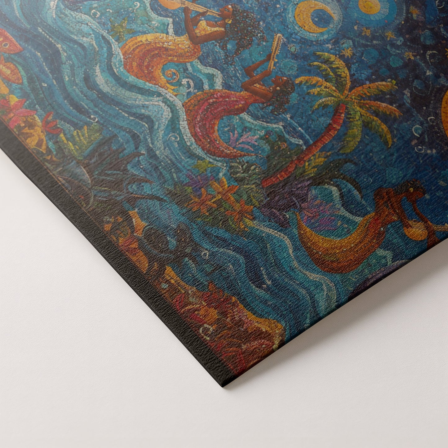 Black Mermaid Moonlit Ocean Caribbean wall art artwork by MoomZee Artwork