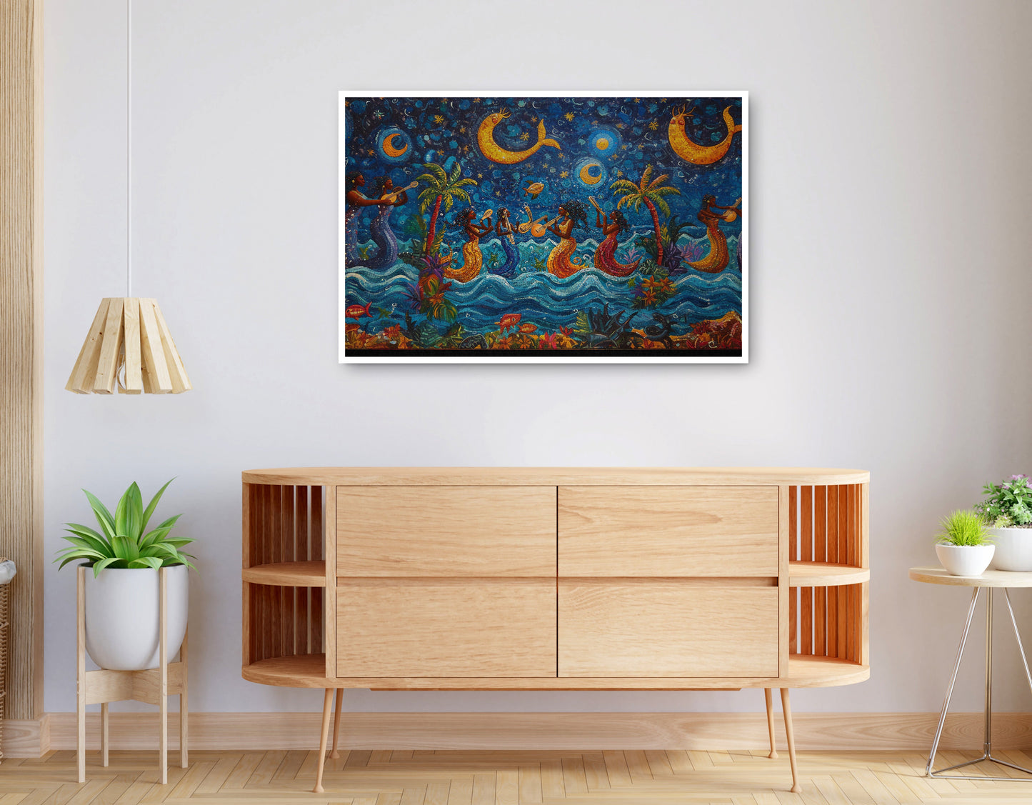 Alternate view of Black Mermaid Moonlit Ocean Caribbean wall art canvas print