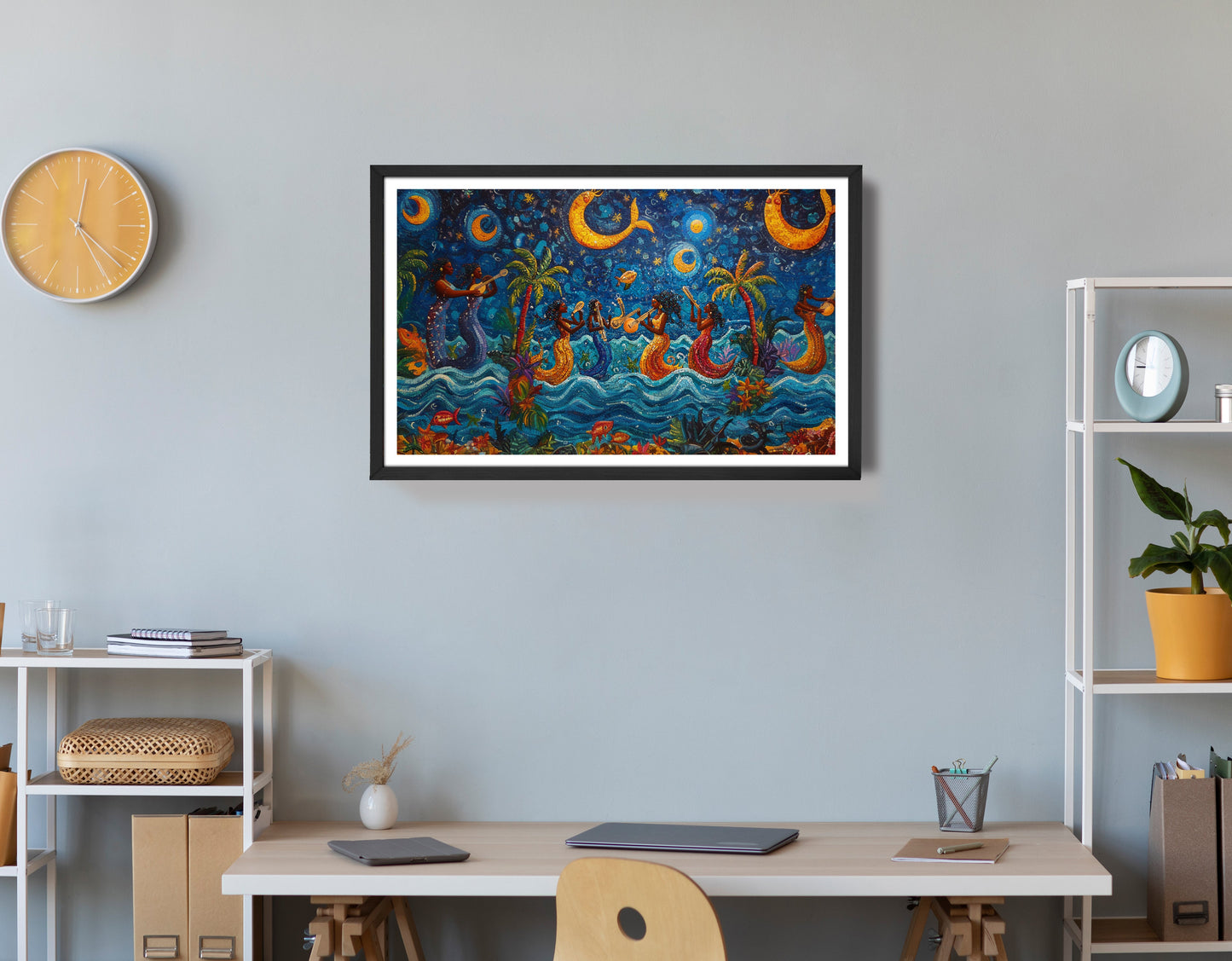 Black Mermaid Moonlit Ocean Caribbean wall art view 72