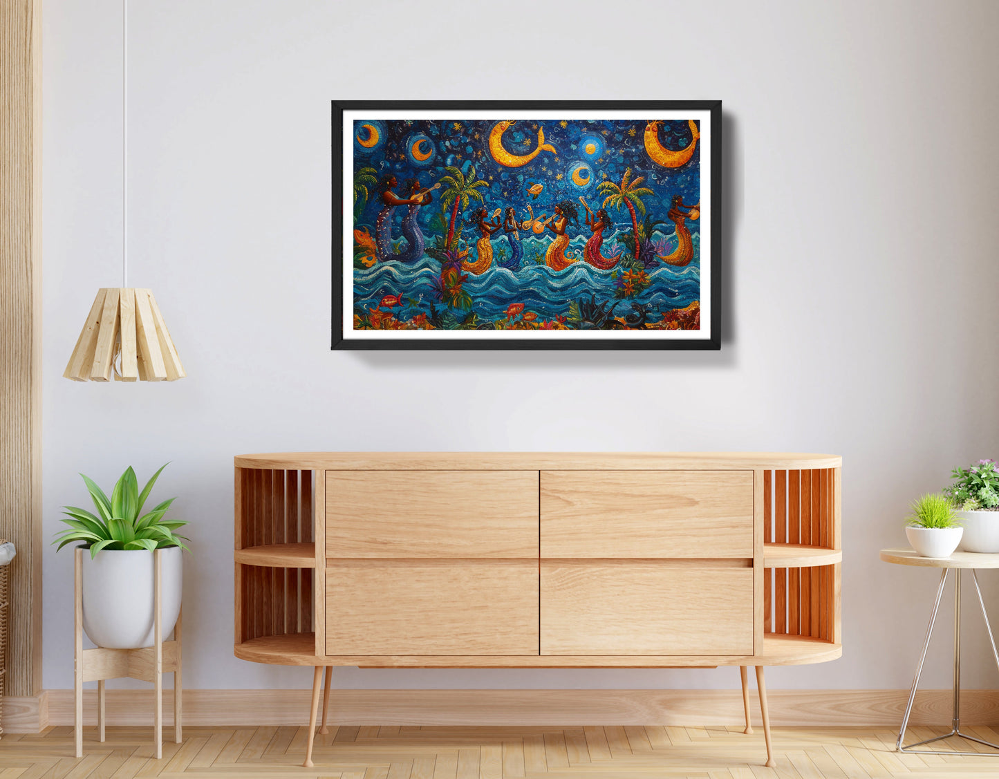 Black Mermaid Moonlit Ocean Caribbean wall art view 68