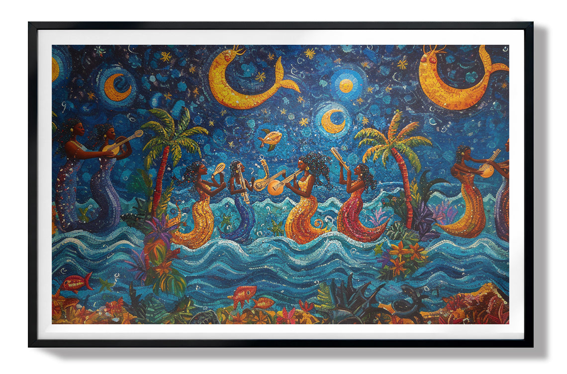 Black Mermaid Moonlit Ocean Caribbean wall art view 67