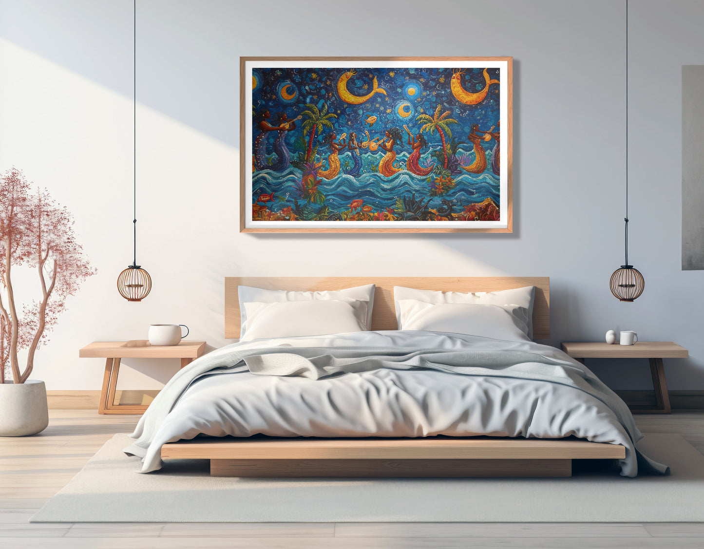 Black Mermaid Moonlit Ocean Caribbean wall art view 81