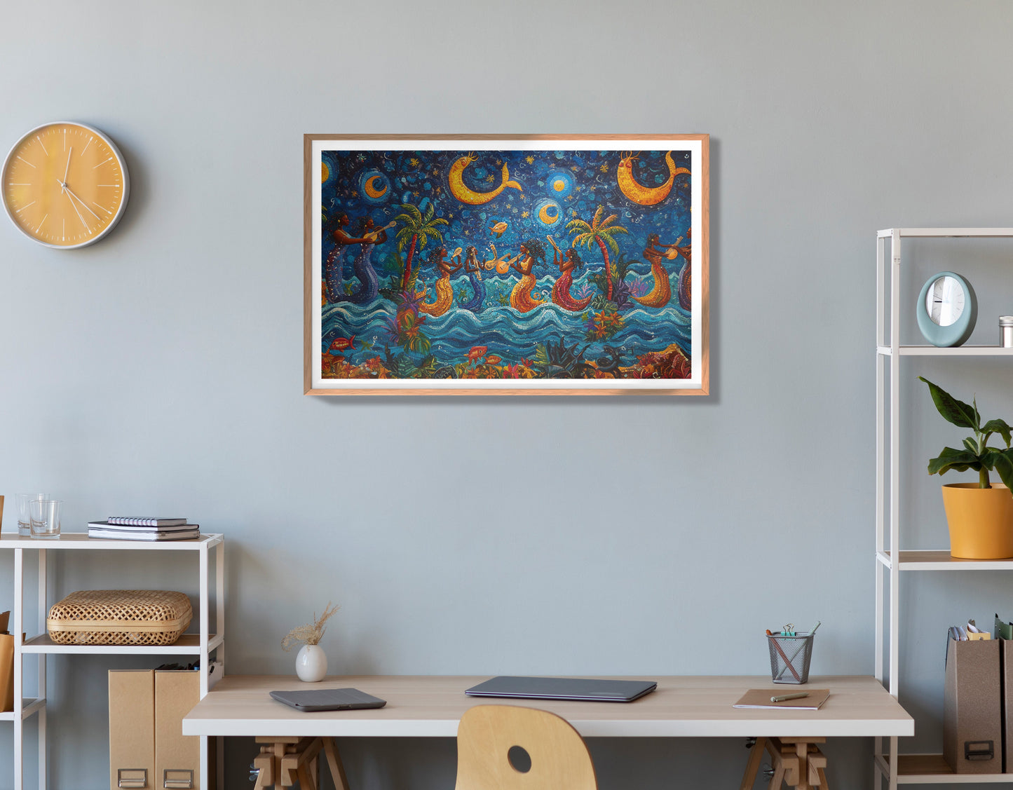 Black Mermaid Moonlit Ocean Caribbean wall art view 84