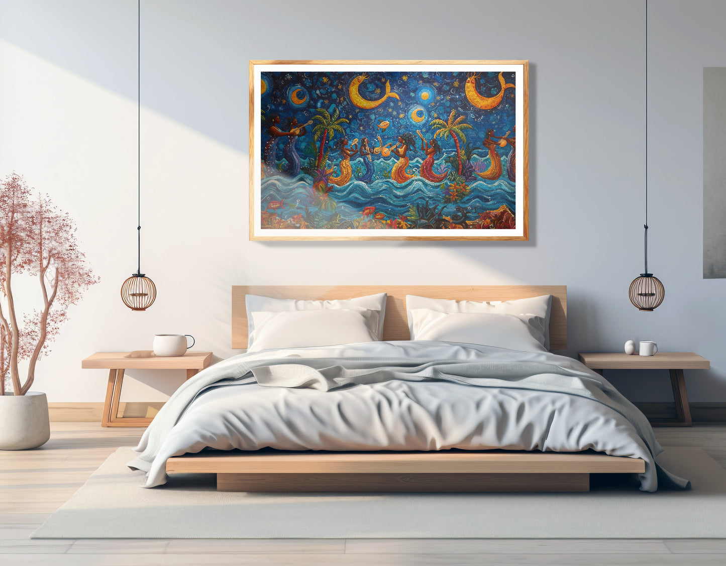 Black Mermaid Moonlit Ocean Caribbean wall art view 75